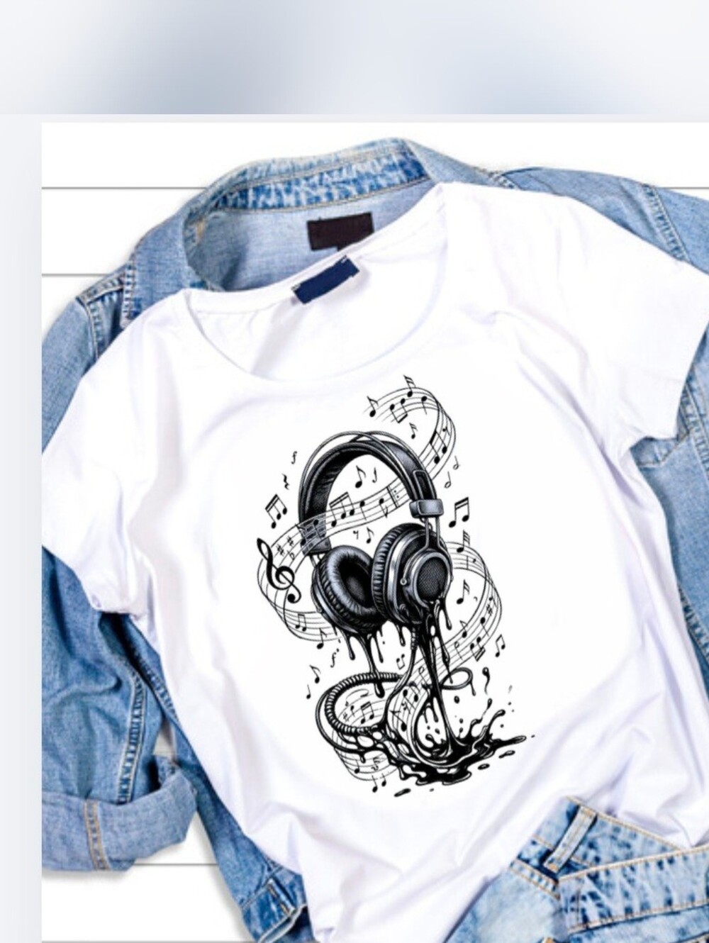 Luxury Melting Headphones Music White Tee - L (Ask for sizes!)